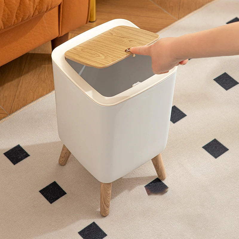 Cubo de basura tipo presión con imitación de madera para dormitorio, baño y sala