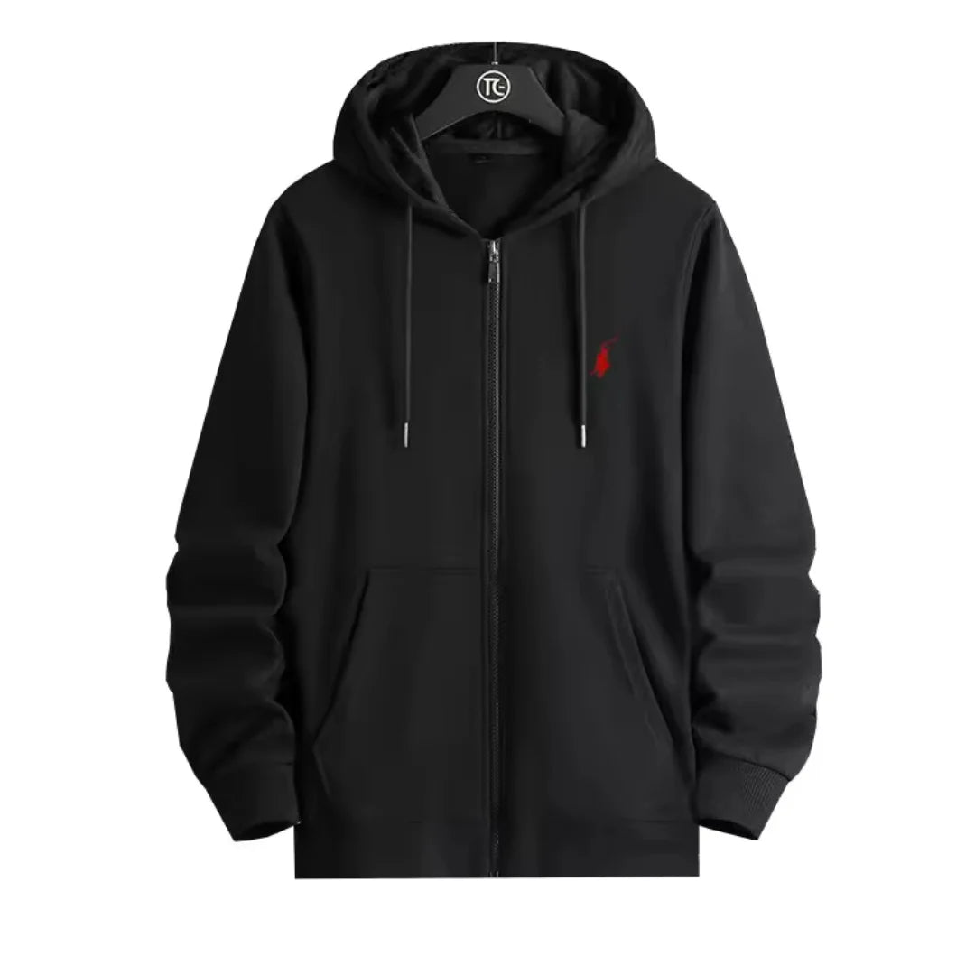Hoodie con Cremallera y Bordado – Unisex, Estilo Deportivo