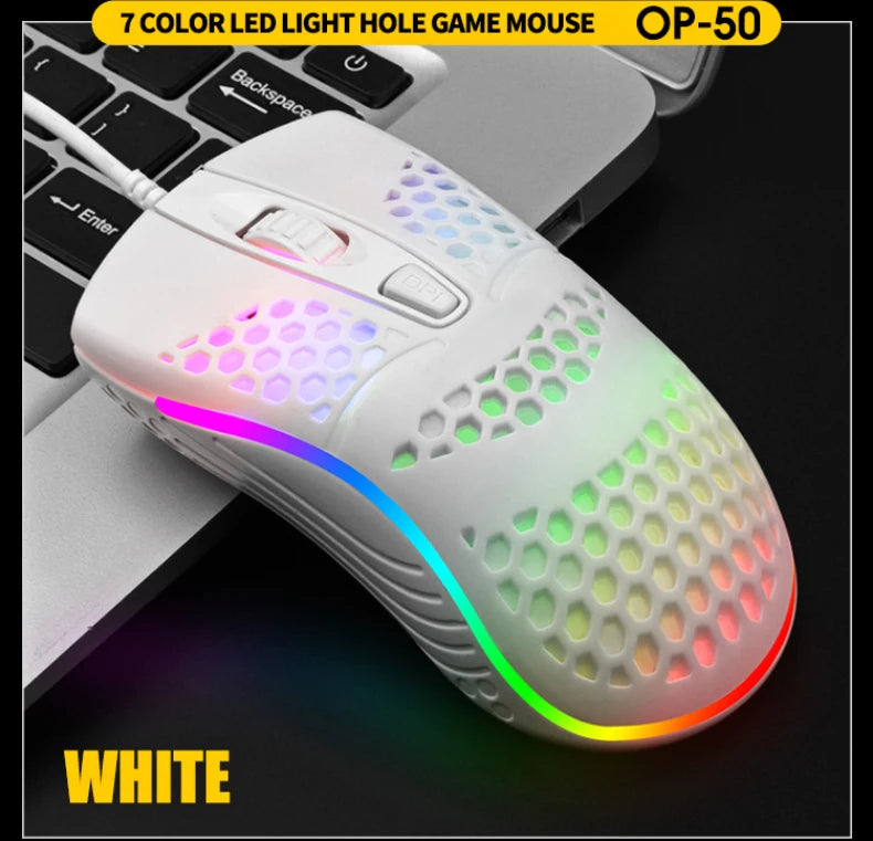Ratón óptico con luz LED para juegos, Mouse ahuecado para ordenador portátil, escritorio, 4D, uso doméstico y oficina, 7 luces LED de respiración