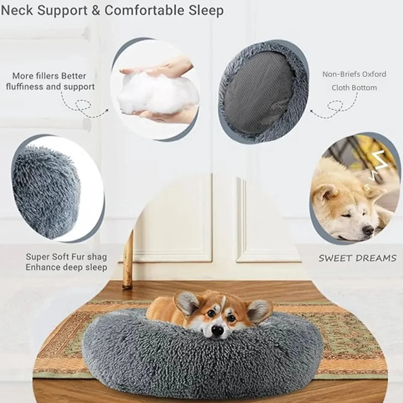 Cama Redonda para Mascotas Super Suave | 6 Tamaños 40-90cm