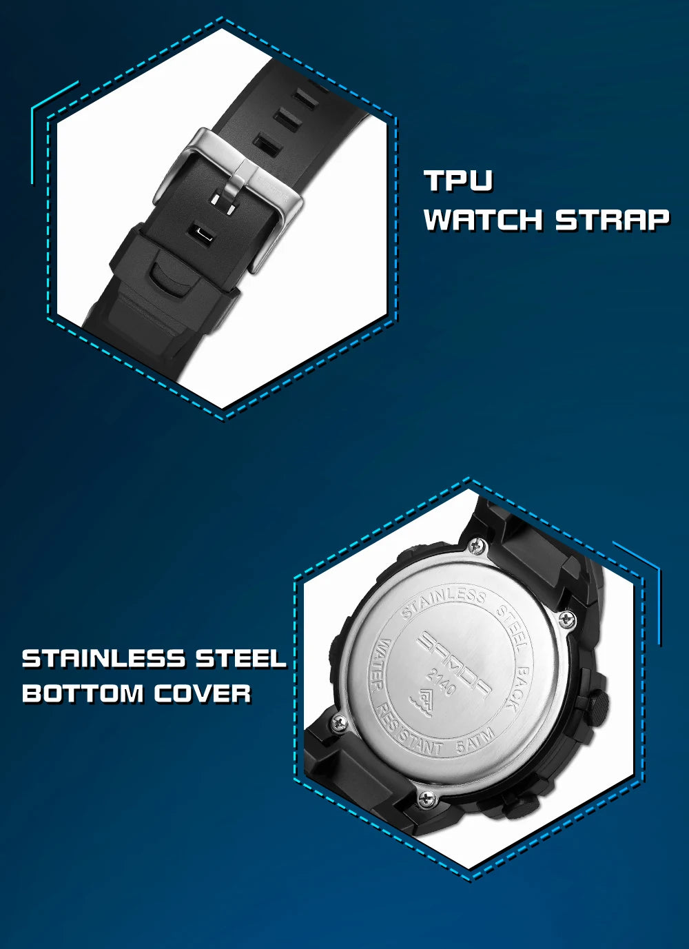 Reloj Digital SANDA 2140 Chrono para Hombre, 5 Bar Multifunción Deportivo