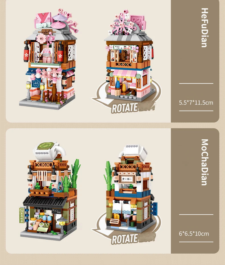 LOZ-serie de calle giratoria, tienda de ramen de estilo japonés, casa de aguas termales, tienda de ropa, tienda matcha, modelo de bloques de construcción, juguetes de regalo