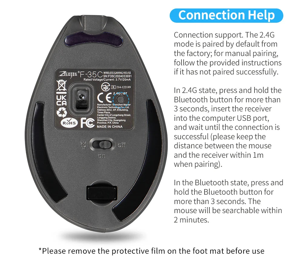 Ratón Inalámbrico Ergonómico Lefon 2.4G, Ratón Vertical Recargable para Juegos, para PC, Portátil, MacOS, Oficina, Modelo F35C/F35B/F35