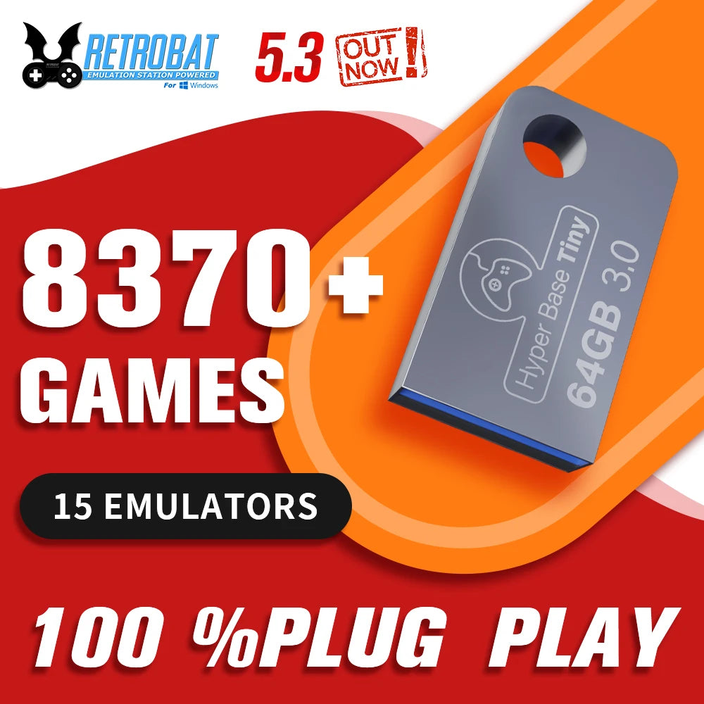 Retrobat portátil 64G USB 3,0 disco 8731 emuladores de juegos Retro para PSP/DC/N64/SNES para PC, portátil, Rog Ally & Legend GO de mano