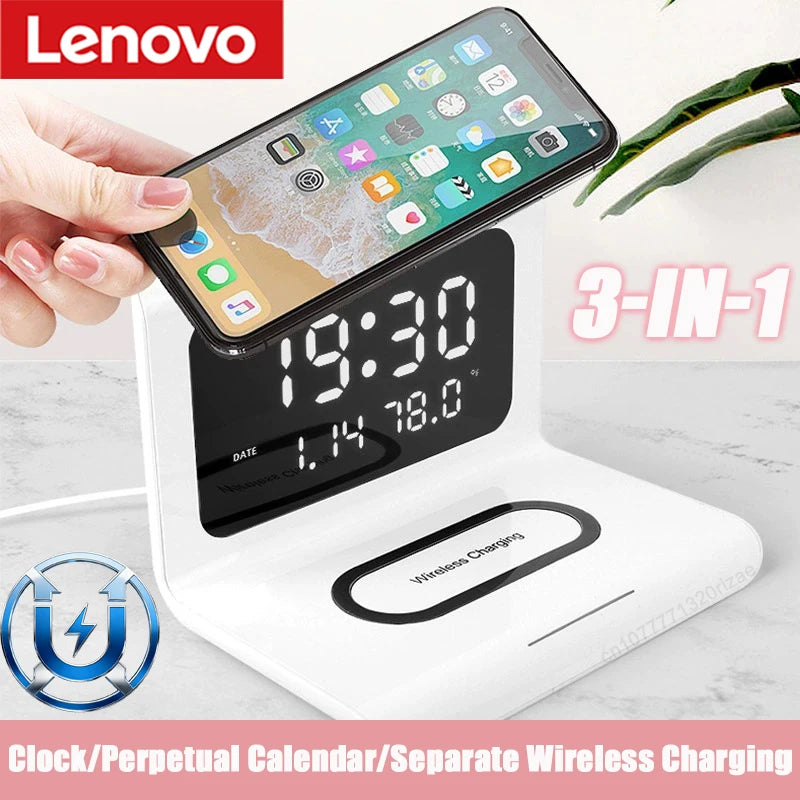 Reloj Despertador Lenovo 3 en 1 con Cargador Inalámbrico
