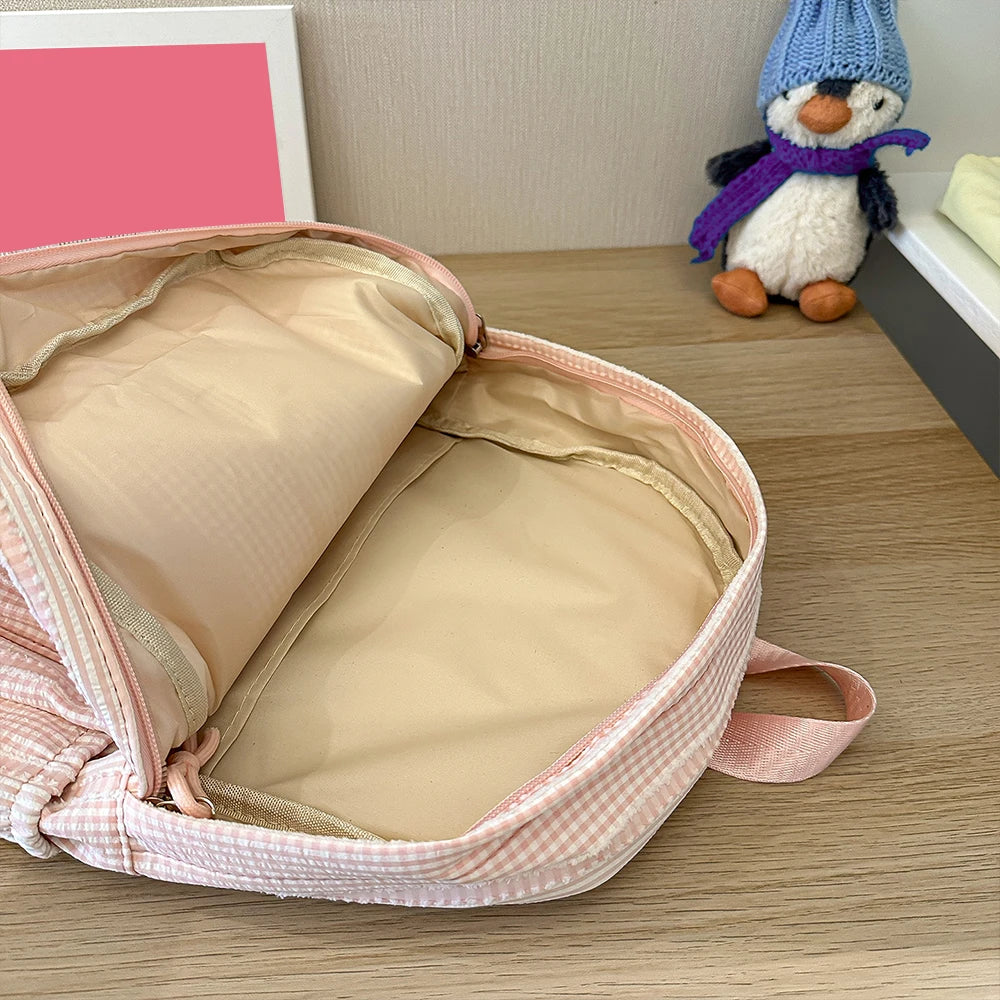 Mochila con Rayas Mixtas, Mochila de Tela Suave, Linda Mochila Escolar en Tonos Pastel para Adolescentes, para el Campus y Uso Diario Informal