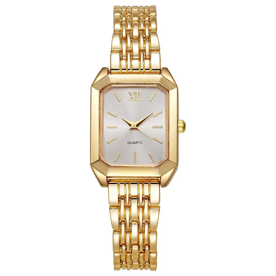 2 unids/set de reloj de cuarzo de lujo para mujer con pulsera de amor, conjunto de banda de aleación, relojes de pulsera de cuarzo para mujer de negocios, reloj femenino dorado