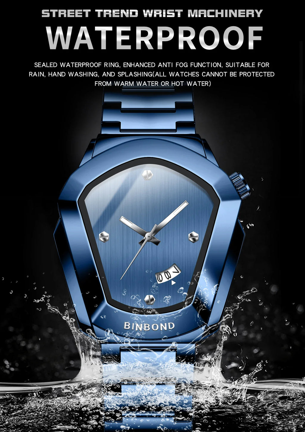 Reloj de Cuarzo BINBOND para Hombre, Lujo, Acero Inoxidable, Calendario