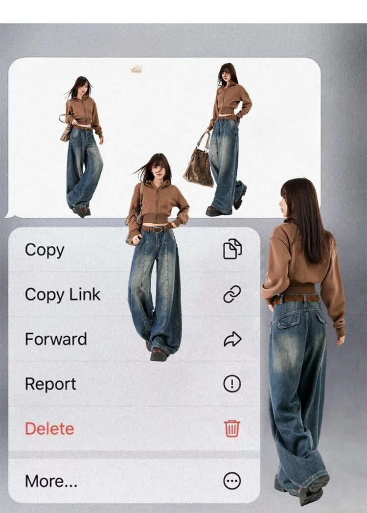 Pantalones Vaqueros Holgados Retro para Mujer, Corte Recto con Forro de Felpa