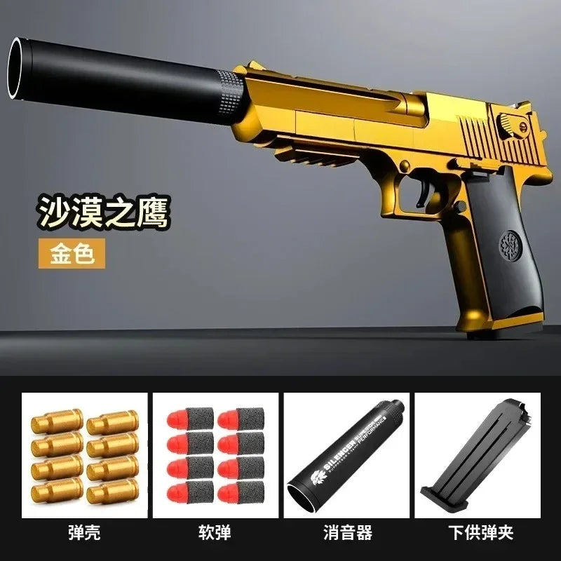 Pistola de juguete RG17 Desert Eagle con expulsión de casquillos, dardos de espuma, pistola de airsoft con silenciador, juego de disparos para niños, regalo para adultos.