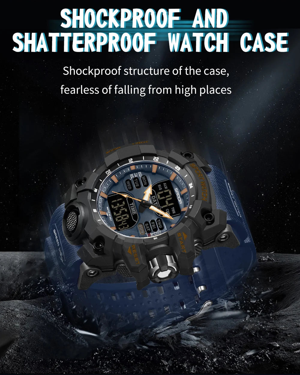 SANDA-reloj electrónico de lujo estilo G para hombre, cronógrafo Digital analógico LED para deportes al aire libre, pantalla Dual militar, resistente al agua hasta 50M