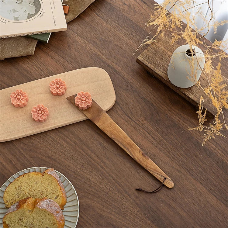 LMETJMA Espátula de madera de acacia, juego de utensilios de cocina de madera plana, espátula de madera no tóxica para voltear, rebanar y raspar