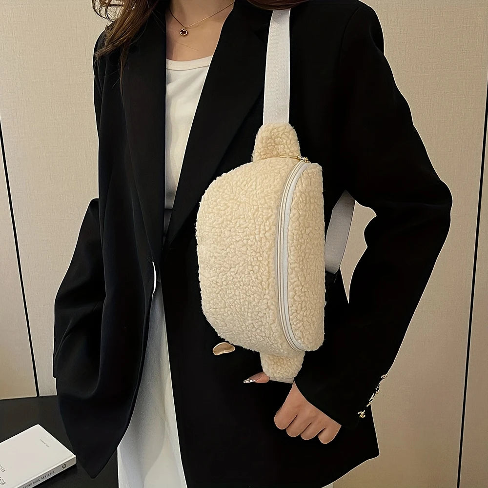 Bolso de Pecho para Mujer con Lana de Cordero, Gran Capacidad