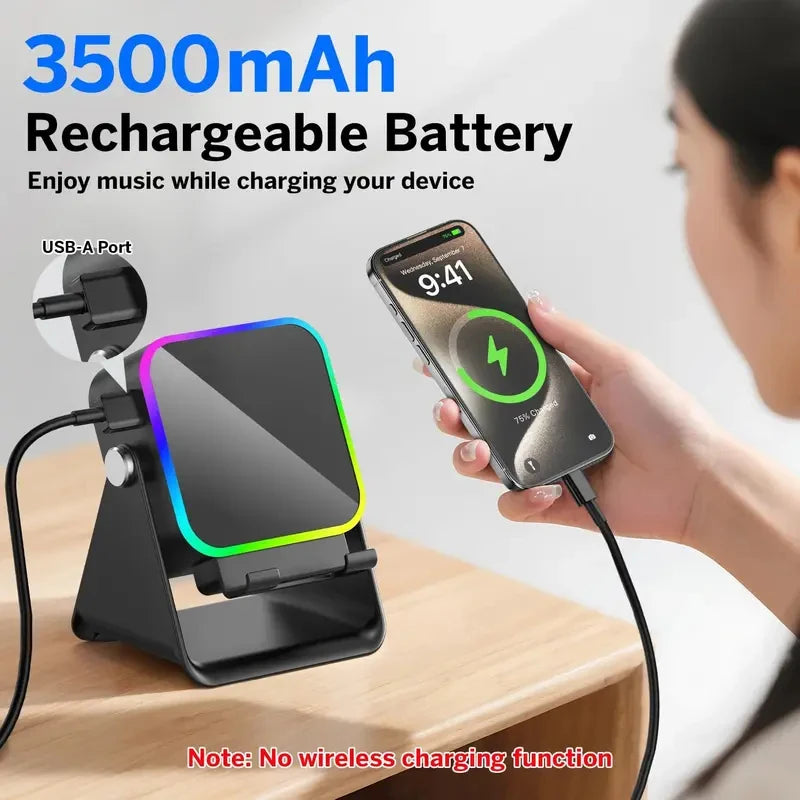 NUEVO Altavoz Inalámbrico de Inducción Automática 5 en 1 con 8 Modos de Luz RGB, Soporte para Teléfono, Sonido Envolvente, Soporte Portátil para Teléfono con Bluetooth