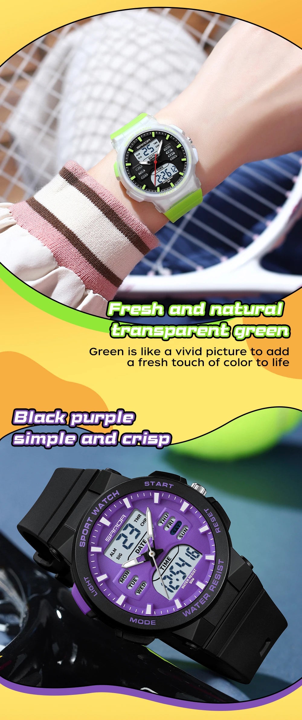 Reloj Digital LED SANDA 6185 para Mujer Pantalla Dual Resistente al Agua
