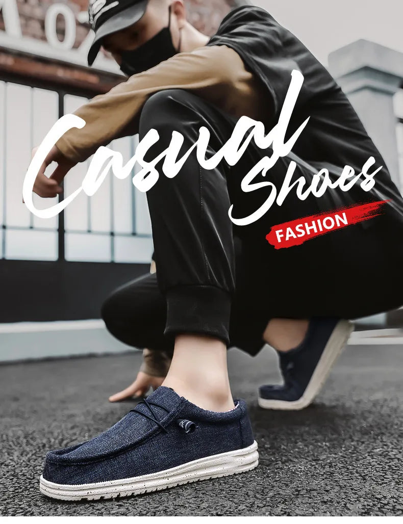 Zapatos informales de marca para hombre, zapatos de lona vaqueros a la moda, zapatos planos transpirables para caminar para hombre, zapatos ligeros de talla grande para exteriores, mocasines