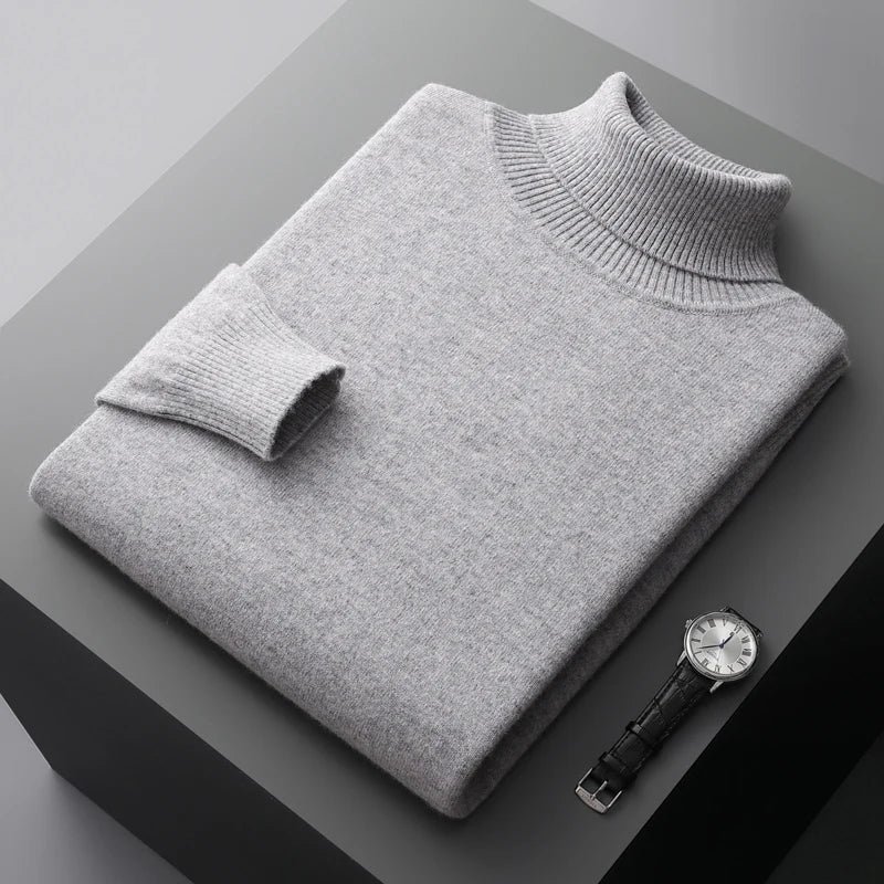 Suéter de Lana Merino para Hombre – Cuello Tortuga, Tejido Grueso