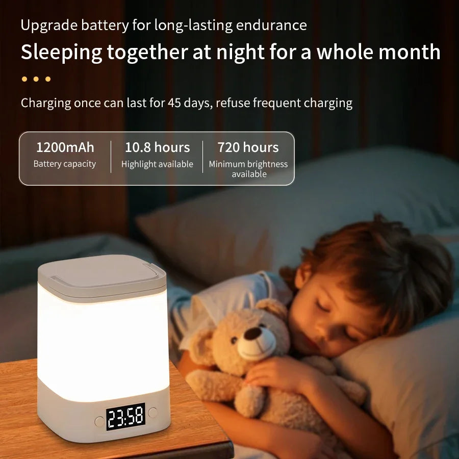 Lámpara de Mesa LED 3 Colores con Reloj y Luz Nocturna