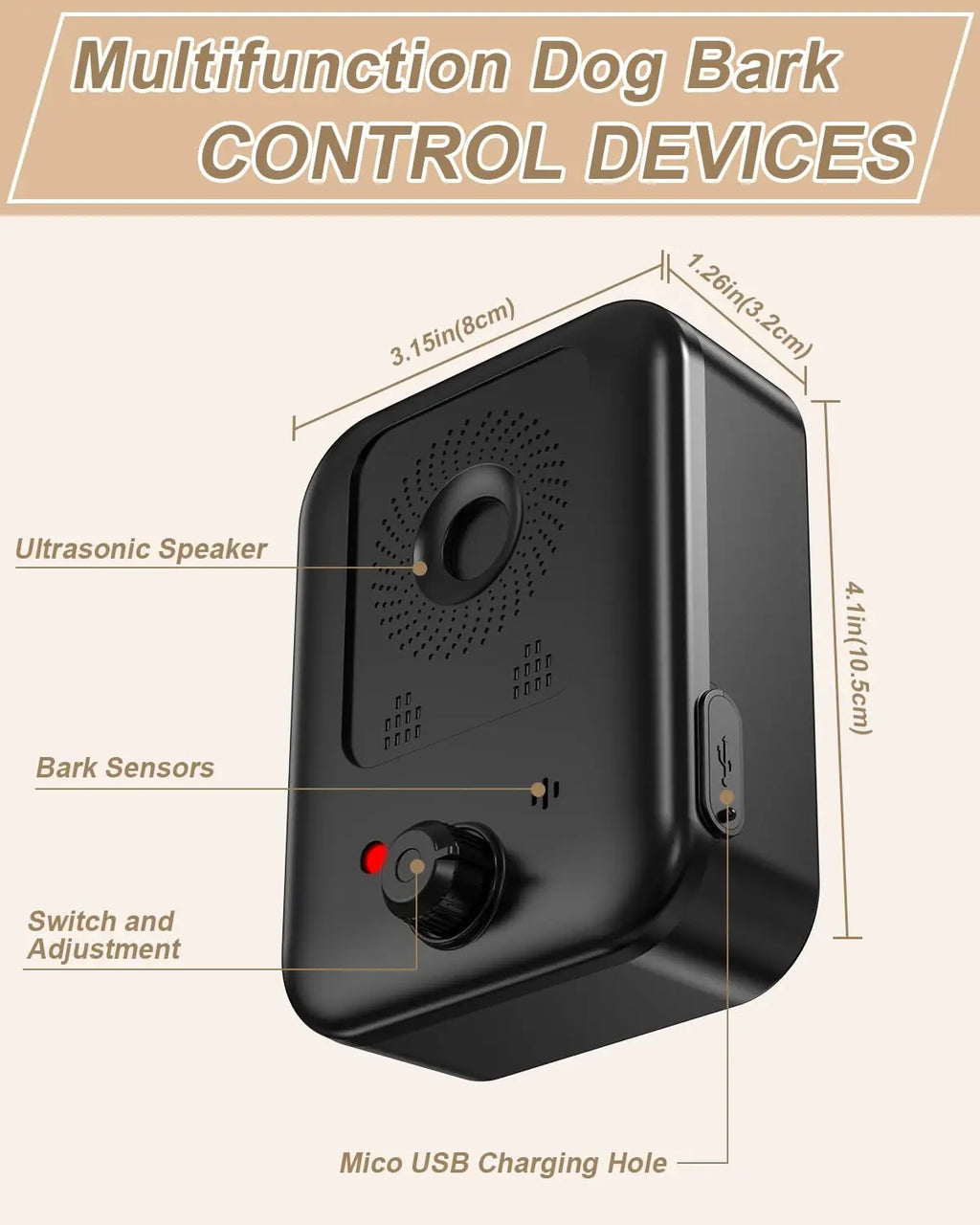 Dispositivo antiladridos automático para el control de ladridos de perros, dispositivo disuasorio ultrasónico recargable para ladridos de perros, exterior e interior