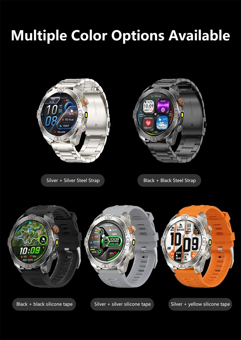 Reloj Inteligente Militar 1200mAh Brújula