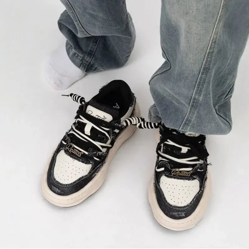 Zapatillas de skate de mezclilla retro para hombre con plataforma