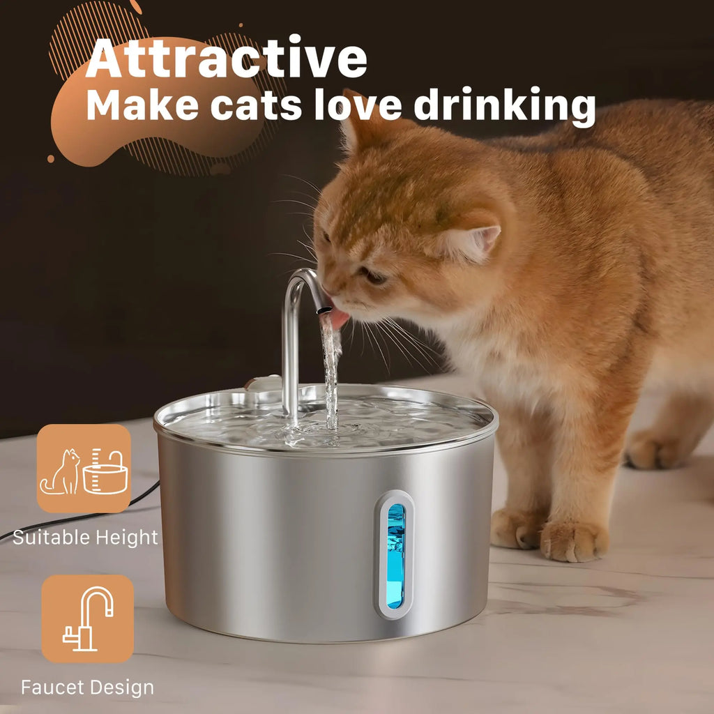 ZYFeeder-fuente de agua automático de 2,2 L, alimentador de agua para mascotas de acero inoxidable, tazón de bebida para gatos/perros, dispensador de agua silencioso con ventana