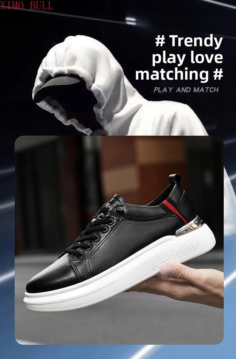 Zapatillas de deporte de cuero genuino para hombres, zapatos con elevador, zapatos invisibles transpirables, zapatillas de deporte casuales de moda para hombres
