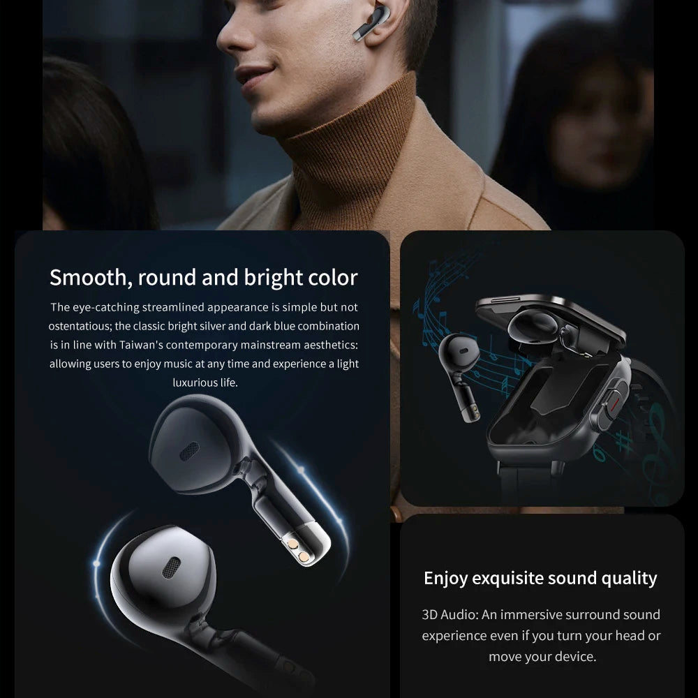 BT llamada diente azul auriculares relojes 2,01 "auriculares 2 en 1 reloj inteligente ritmo cardíaco deporte Fitness pulsera TWS auricular Smartwatch