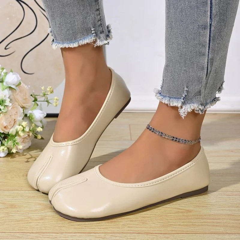 Zapatos Planos de Mujer con Punta Dividida y Ajuste Ancho, de Cuero PU, Sin Cordones, Cómodos y Casuales para Oficina, Primavera/Verano