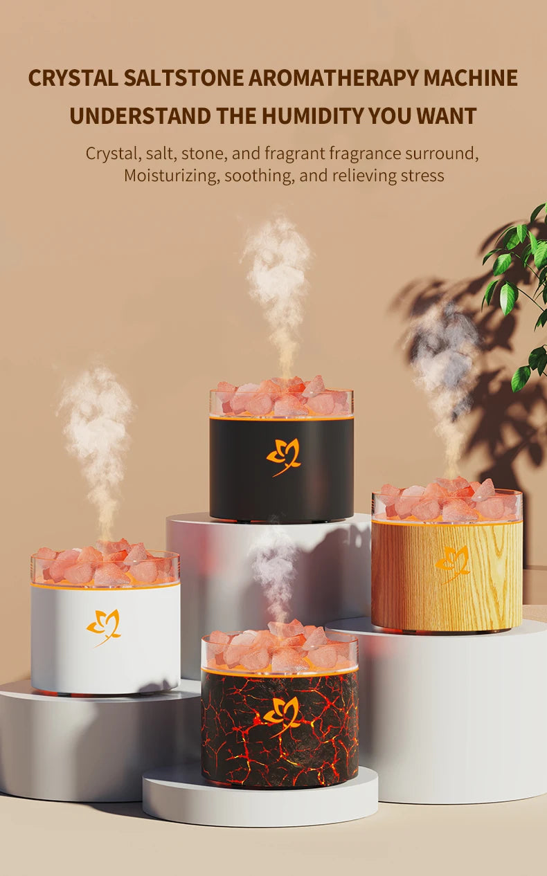 Máquina de aromaterapia de piedra de sal de cristal, lámpara de atmósfera colorida, humidificación por atomización, adecuada para oficina y dormitorio