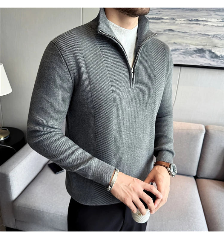 Suéter de Punto con Media Cremallera para Hombre - Cuello Semialto