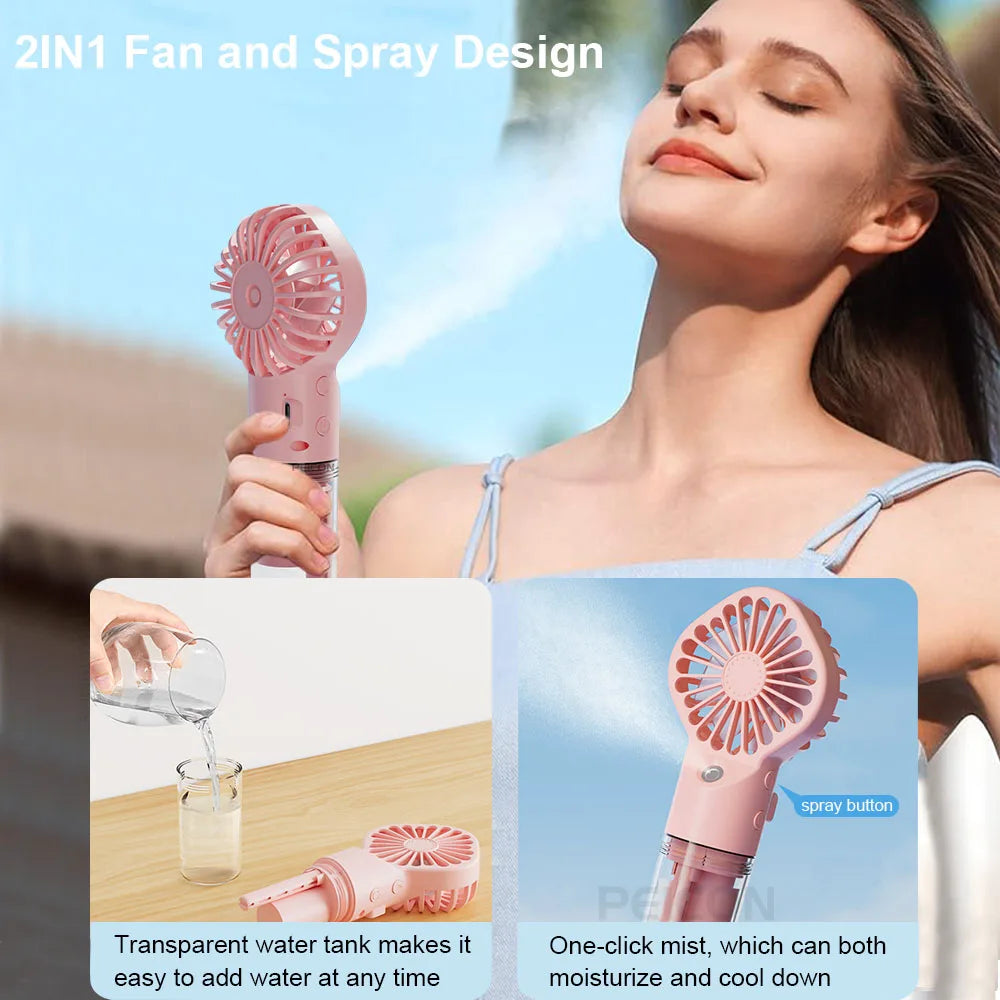 Ventilador de Mano con Rociador de Agua USB
