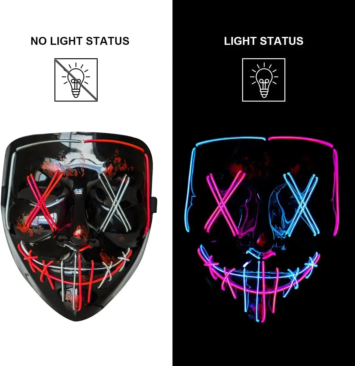 Máscara de Halloween Poptrend, máscara con luz LED, máscara aterradora para Festival, Cosplay, disfraz de Halloween, fiestas de disfraces, regalo de Carnaval