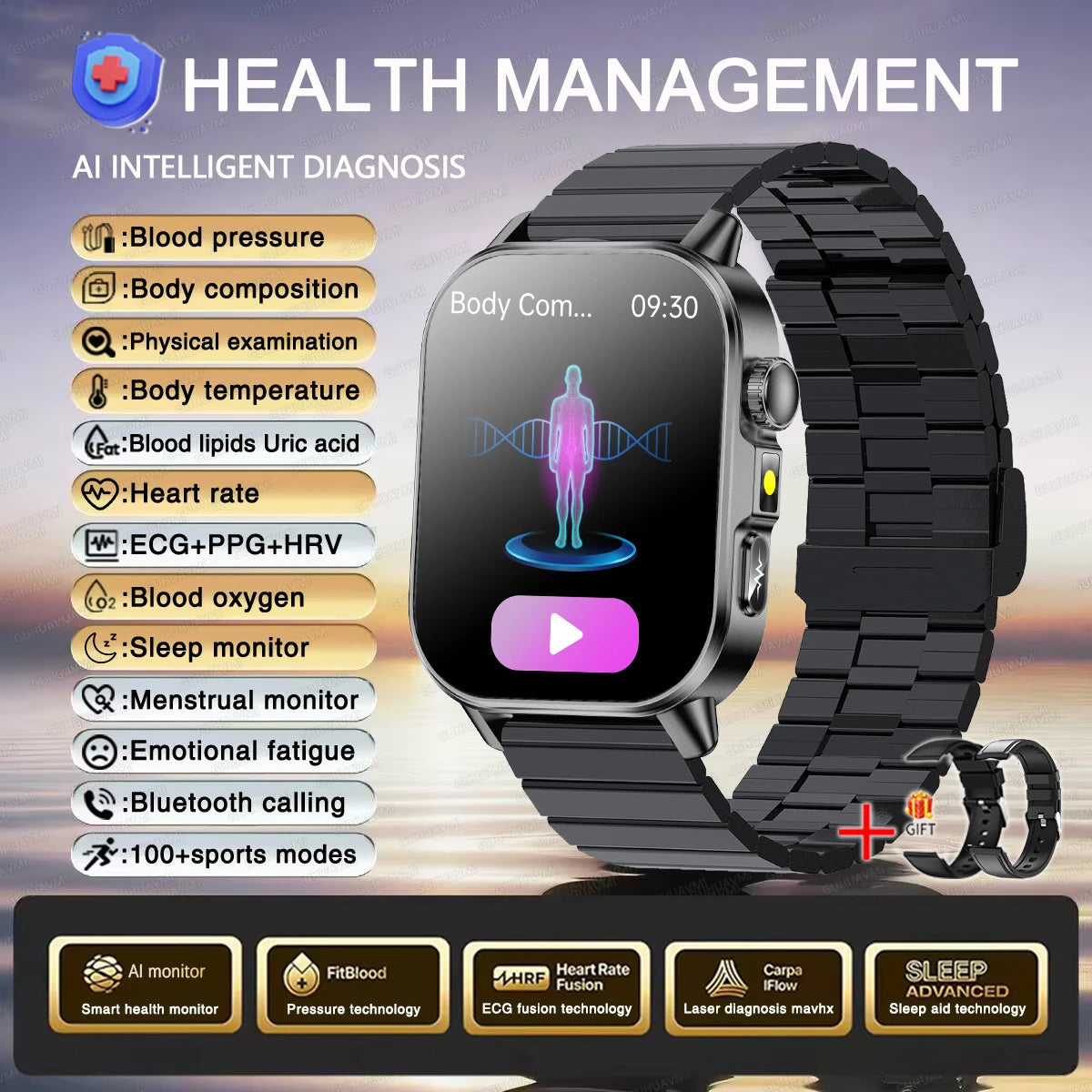 Reloj Inteligente con Diagnóstico ECG, Oxígeno en Sangre y Pantalla AMOLED