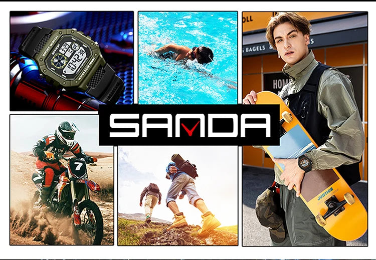 Reloj Digital SANDA 2202 para Hombre, LED Deportivo Impermeable 5 Bar