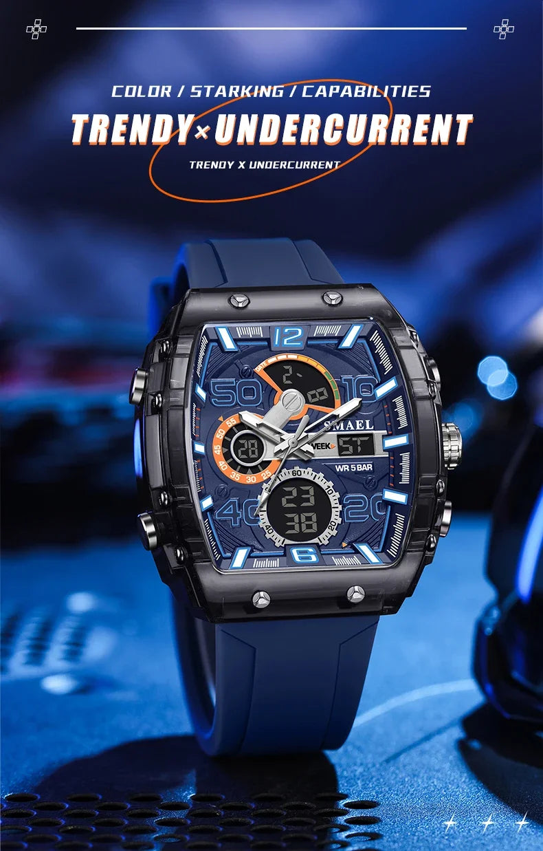 SMAEL 8109 nuevo reloj para hombre, deportivo multifuncional, resistente al agua hasta 50M, pantalla Dual, luz LED nocturna, reloj electrónico para estudiantes de ocio