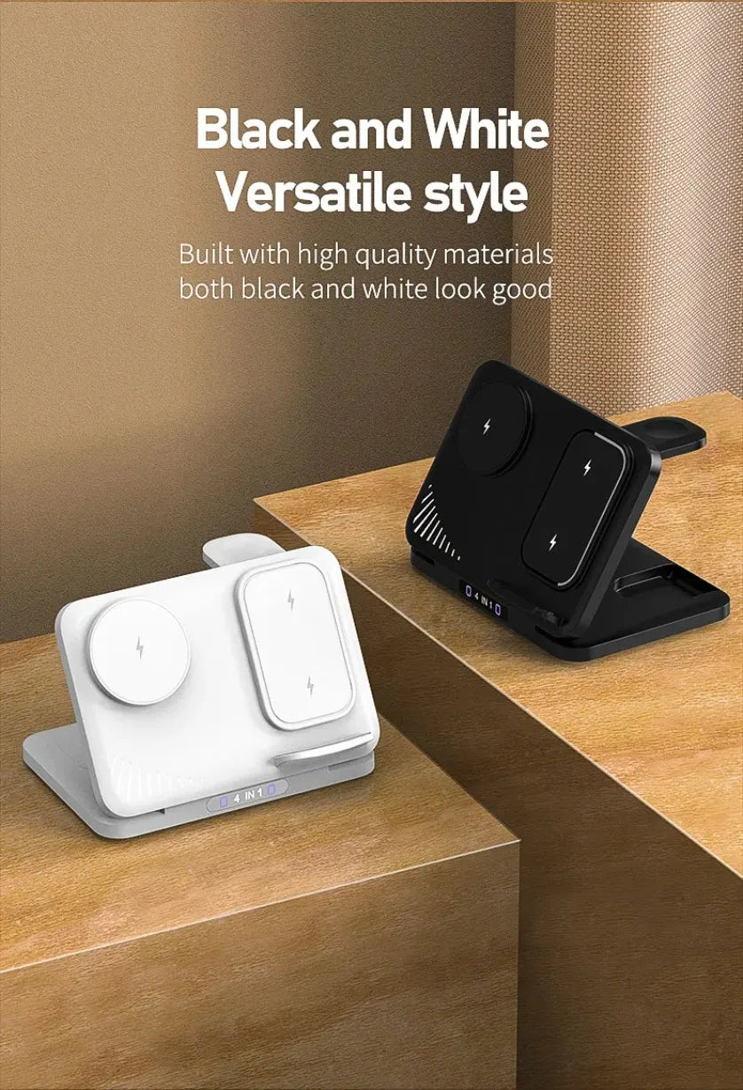 Cargador Inalámbrico 4 en 1 para Dos Teléfonos, Compatible con iPhone 17~12, Samsung S25, Xiaomi, Airpods Pro, Apple Watch 11~2, Carga Rápida Magnética