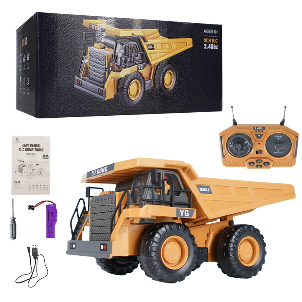 Excavadora RC 1:20 con Volcador y Bulldozer, Luz y Música