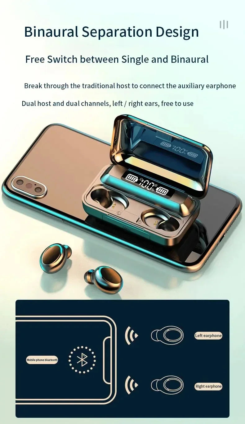 Auriculares Bluetooth TWS F9-5C impermeables con pantalla digital