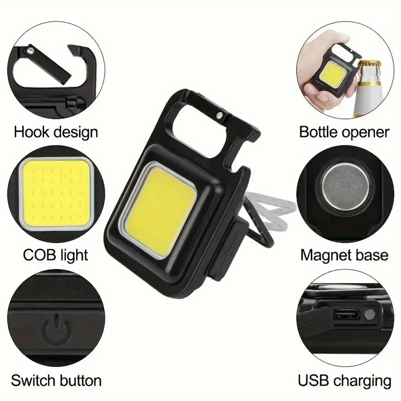 Mini Linterna COB Llavero USB Recargable para Camping