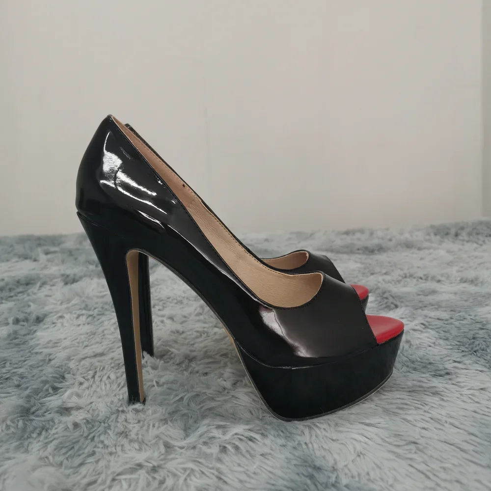 Zapatos de Tacón Aguja con Plataforma Peep Toe 14cm - Charol