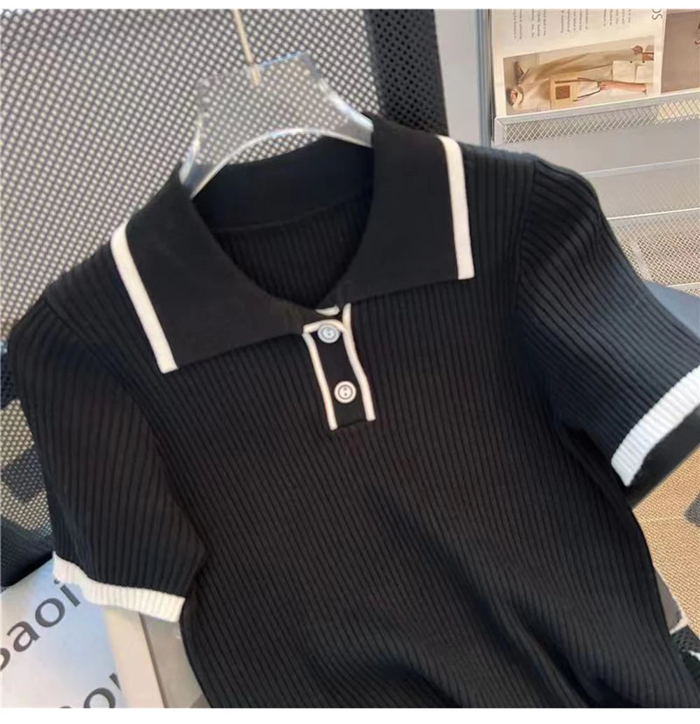 Camiseta de Punto Seda Helada para Mujer, Manga Corta
