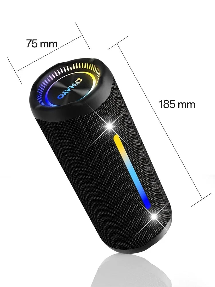 Altavoces Ohayo para exteriores con luces coloridas para fiestas, altavoces Bluetooth 5,3, altavoces inalámbricos impermeables IPX7, compatibles con AUX/MP3/USB