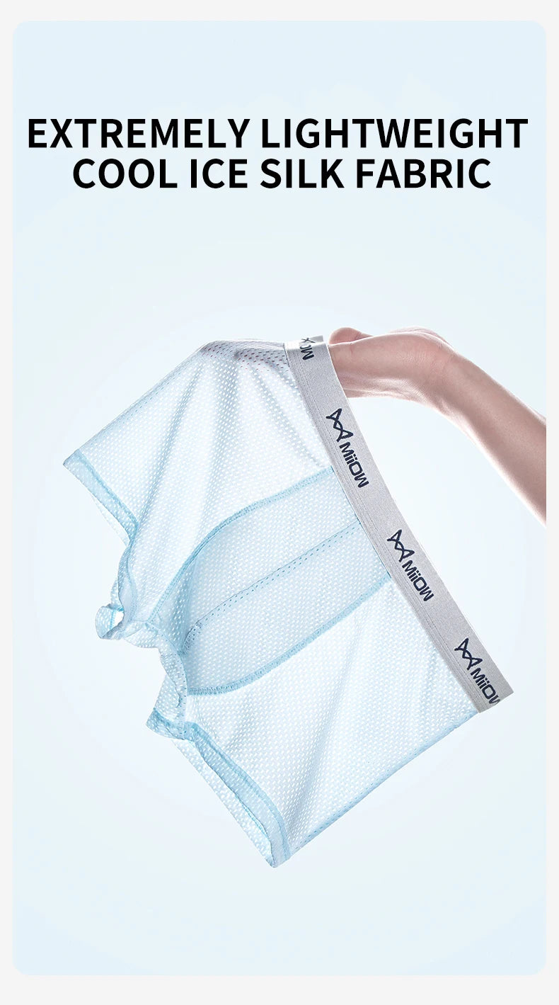 MiiOW, 3 uds., ropa interior de seda de hielo fresca para hombre, Boxers de malla transpirable, calzoncillos para hombre 7A, bragas antibacterianas en la entrepierna para hombre, calzoncillos Boxer