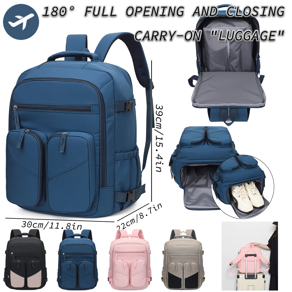 Mochila de Viaje de 25L, 180 °     Mochila para Portátil con Compartimento para Zapatos, Bolsa de Nailon Resistente para el Trabajo y Viajes