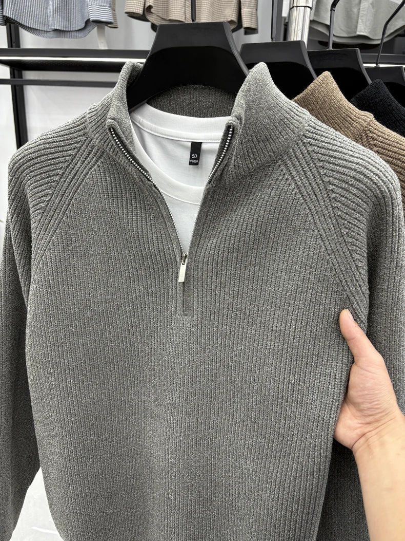 Suéter Masculino con Media Cremallera y Cuello Alto | Estilo Coreano