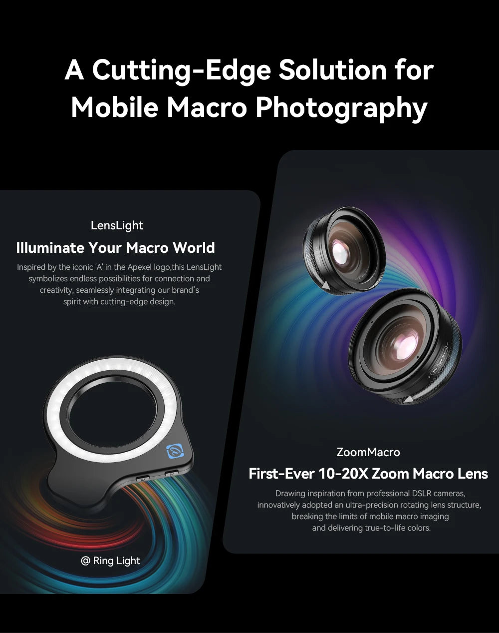 Lente Macro Zoom HD 10-20X con Luz LED para Teléfono APEXEL
