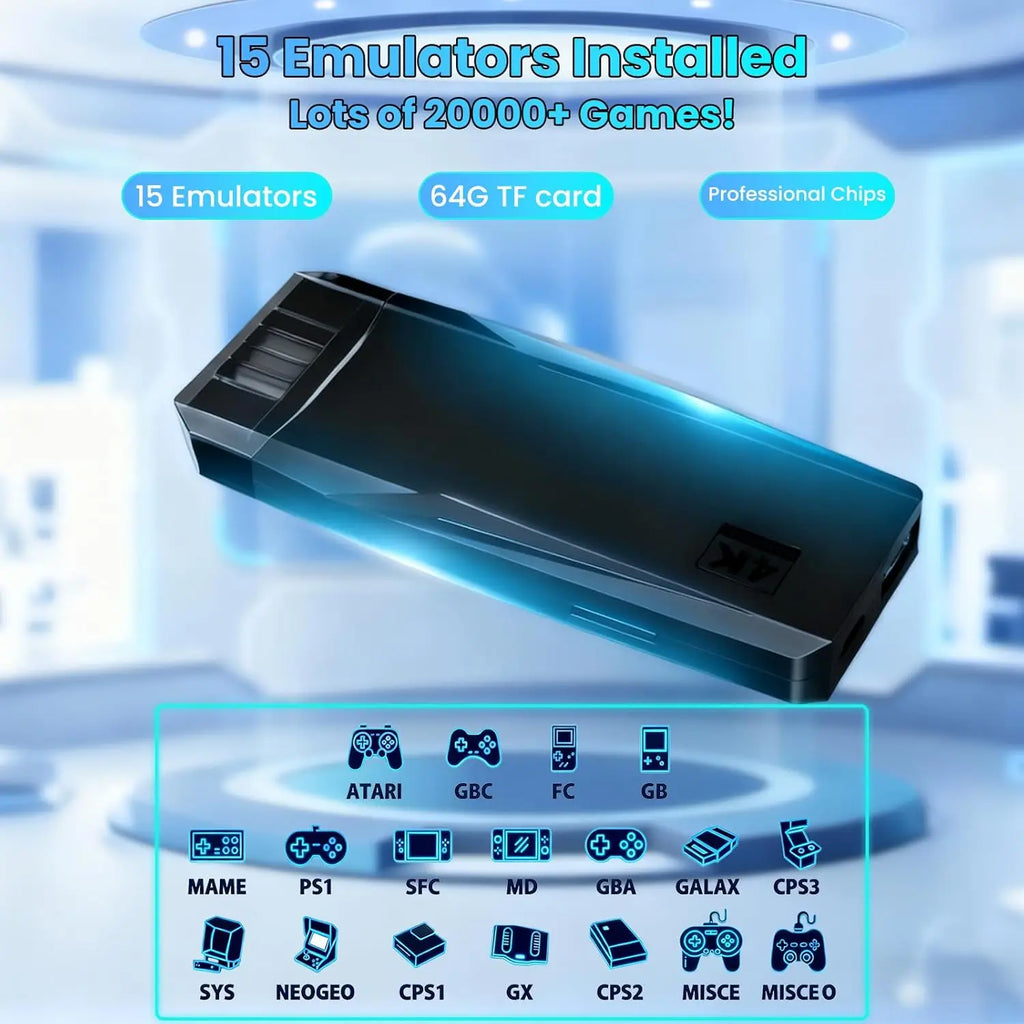 Consola de Videojuegos Retro, +20000 Juegos, Inalámbrica, Arcade para TV, HDMI Plug & Play, 64G con 2 Controles Inalámbricos de 2.4G