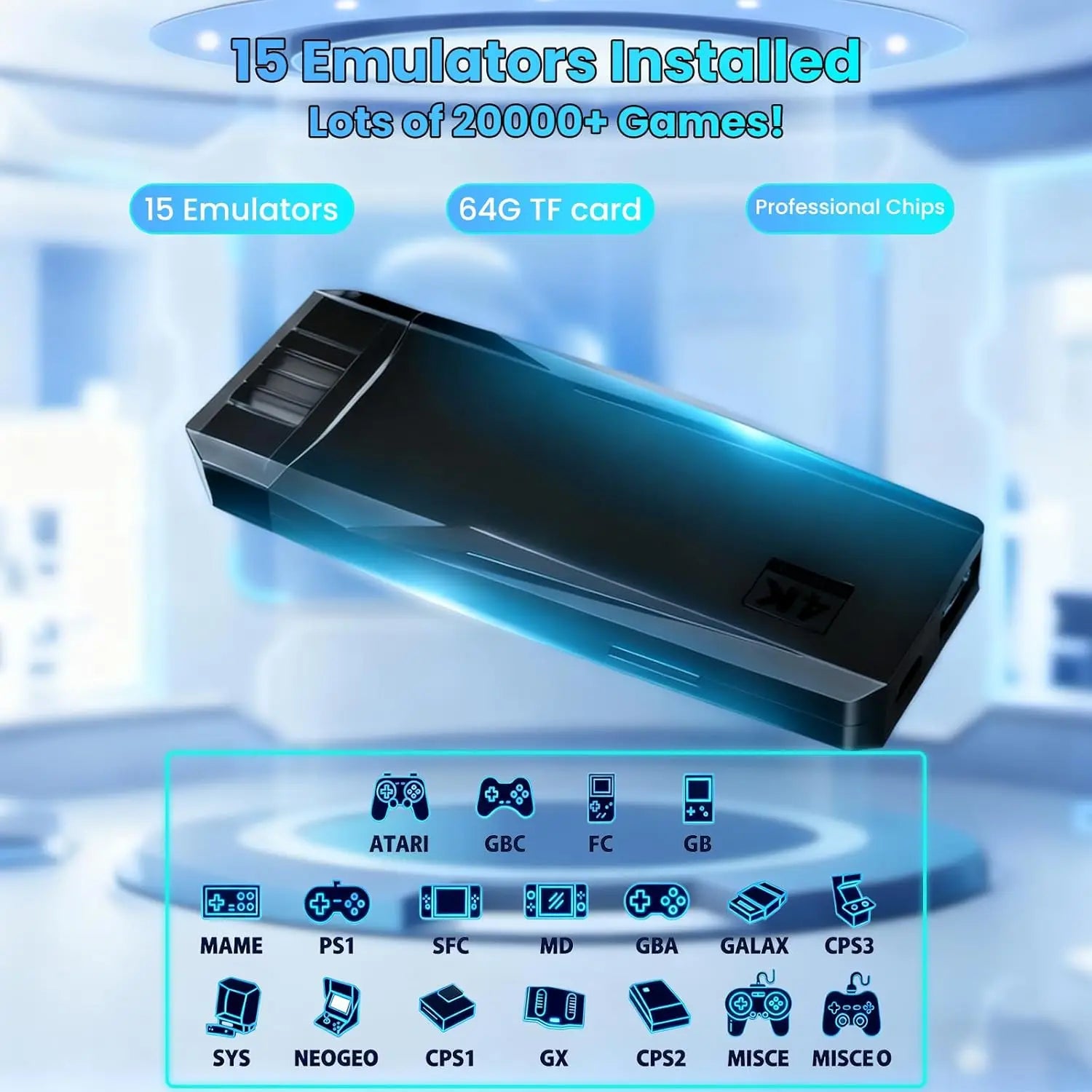 Consola de Videojuegos Retro, +20000 Juegos, Inalámbrica, Arcade para TV, HDMI Plug & Play, 64G con 2 Controles Inalámbricos de 2.4G