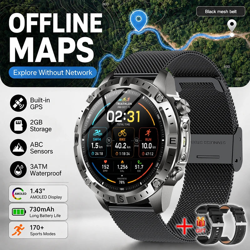 Reloj Inteligente Deportivo con GPS, Mapa Offline y Pantalla AMOLED